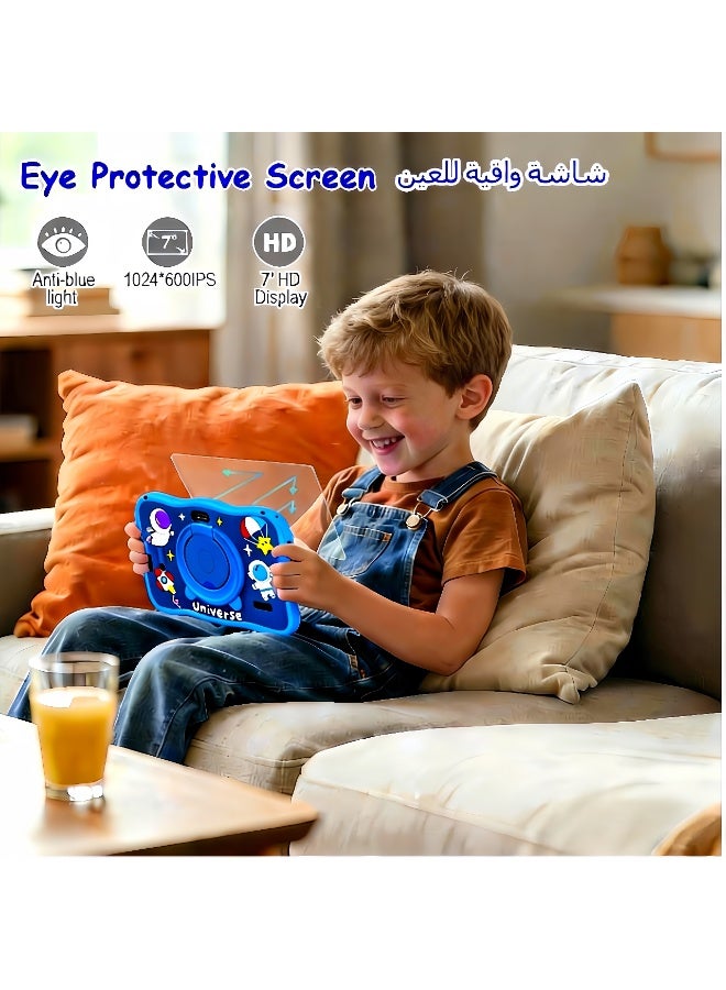 LBMT قرص للأطفال 7 بوصة مع حقيبة مضادة للصدمات، أندرويد 14 وتحكم أبوي، كاميرتان مزدوجتان لأقراص تعليمية للأطفال، أقراص للأطفال 8 جيجابايت + 128 جيجابايت مع معالج رباعي النواة، واي فاي 5، بلوتوث، تعليم، ألعاب، مناسب للأطفال من 2-12 سنة، صديق للأطفال (أزرق) - Image 3